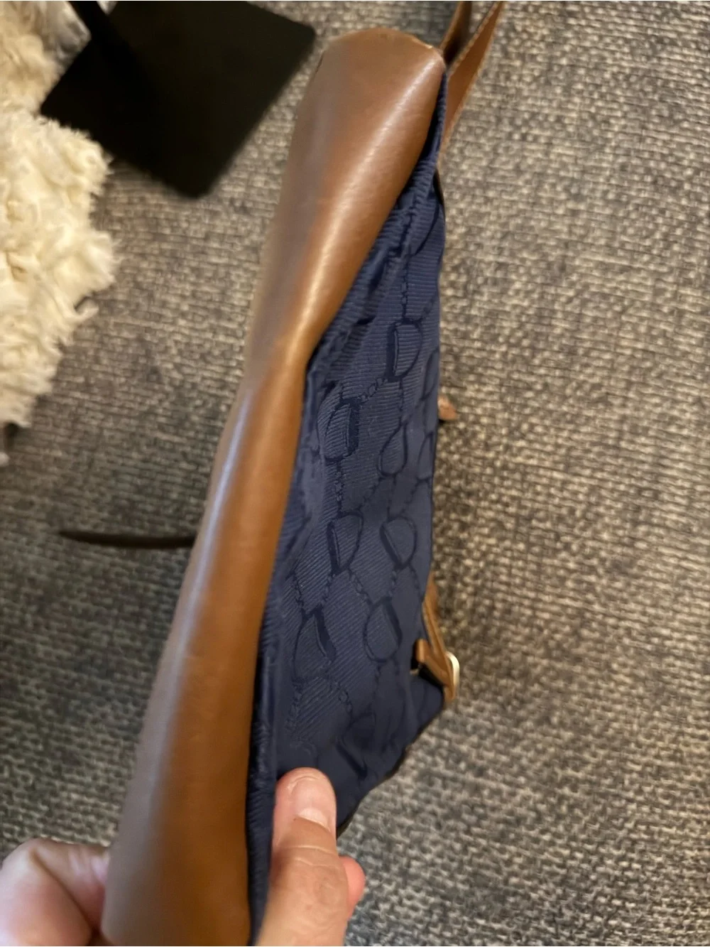 Chaps Navy and Brown Signature Crossbody Messenger Bag